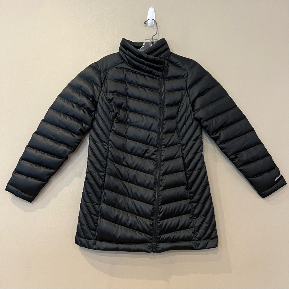 Eddie Bauer down puffer coat size XS‎ Petite Black Asymmetric zip